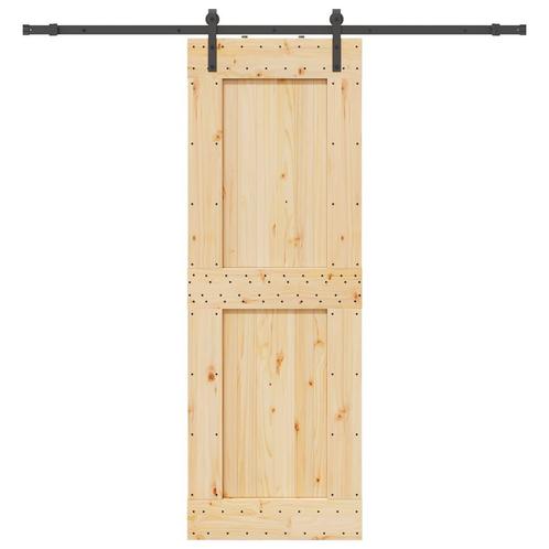 vidaXL Schuifdeur met beslag 80x210 cm massief grenenhout, Doe-het-zelf en Bouw, Deuren en Vliegenramen, Nieuw, Verzenden