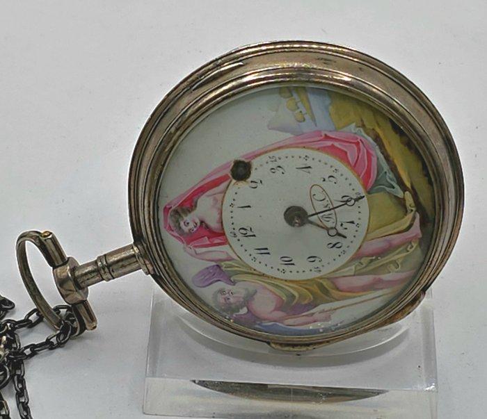 Robert Courvoisier - Fein gemalte Silber Spindeluhr -, Bijoux, Sacs & Beauté, Montres | Hommes