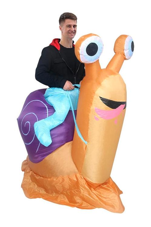 KIMU® Opblaas Kostuum Kinderen Zittend Op Slak 122 128 134 1, Kinderen en Baby's, Carnavalskleding en Verkleedspullen, Nieuw, Ophalen of Verzenden