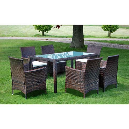 vidaXL 7-delige Tuinset met kussens poly rattan bruin, Tuin en Terras, Tuinsets en Loungesets, Tuinset, Nieuw, Verzenden