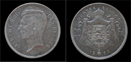 Belgium Albert I 20 frank (4belga) 1932fr-pos B nickel, Postzegels en Munten, Munten | Europa | Niet-Euromunten, België, Verzenden