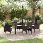 vidaXL 5-delige Tuin Eettafel Set - Bruin Poly Rattan, Verzenden, Nieuw