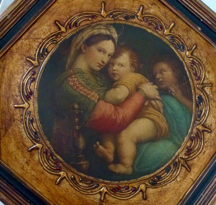Madonna della Seggiola - kind Jezus - Lijst- Achtkantig, Antiek en Kunst, Curiosa en Brocante