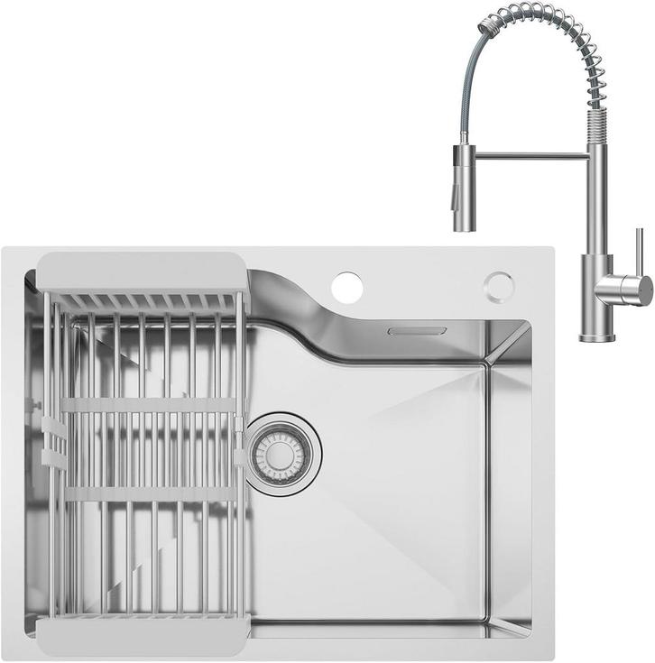 Spoelbak - Wasbak - Keuken - Graniet - 60x45 cm - Zilver - C, Huis en Inrichting, Keuken | Keukenelementen, Nieuw, Verzenden