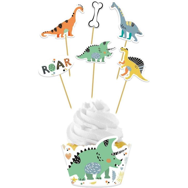 Dino Cupcake Toppers Roar 12 delig, Hobby en Vrije tijd, Feestartikelen, Nieuw, Verzenden