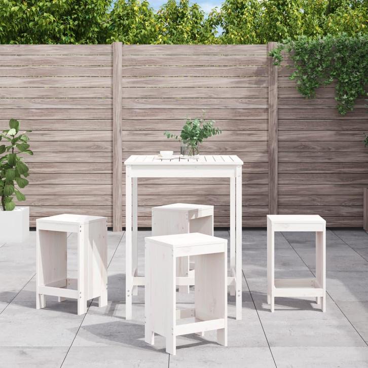vidaXL 5-delige Barset massief grenenhout wit, Tuin en Terras, Tuinsets en Loungesets, Nieuw, Verzenden