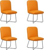 Set van 4 Oranje leren industriële design eetkamerstoelen -, Ophalen of Verzenden