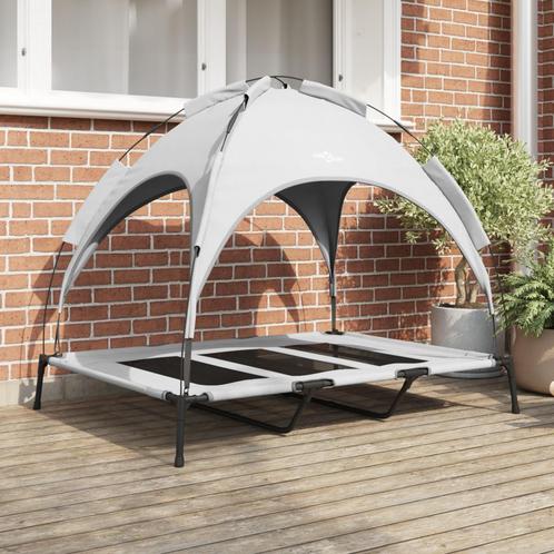 vidaXL Verhoogd Hondenbed met Afneembare Luifel Zilvergrijs, Dieren en Toebehoren, Honden-accessoires, Nieuw, Verzenden
