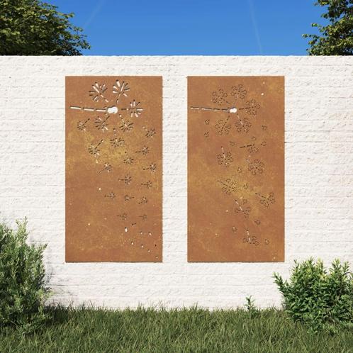 vidaXL Wanddecoratie tuin 2 st bloemenontwerp 105x55 cm, Verzamelen, Posters, Nieuw, Verzenden