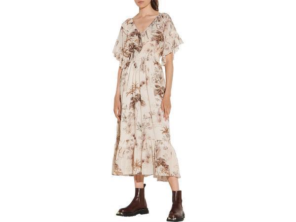 Veiling - Sandro Jurk Maat 34 met beige print, Kleding | Dames, Jurken, Nieuw