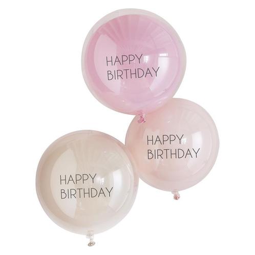 Roze Happy Birthday Ballonnen Dubbellaags 45cm 3st, Hobby en Vrije tijd, Feestartikelen, Nieuw, Verzenden