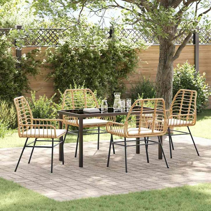 vidaXL Tuin Eettafel Set 5 pcs Bruin poly rattan, Tuin en Terras, Tuinsets en Loungesets, Nieuw, Verzenden