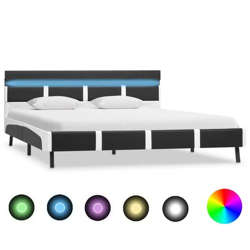 vidaXL Cadre de lit avec LED Gris Similicuir 140 x 200, Huis en Inrichting, Slaapkamer | Bedden, Verzenden