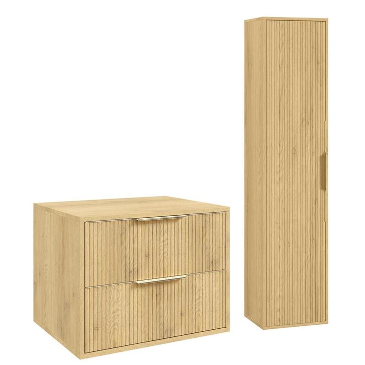 Wastafelkast Rimini 60 cm - Eiken -  Badmeubel met Kolomkast, Huis en Inrichting, Badkamer | Badkamermeubels, Nieuw, Verzenden