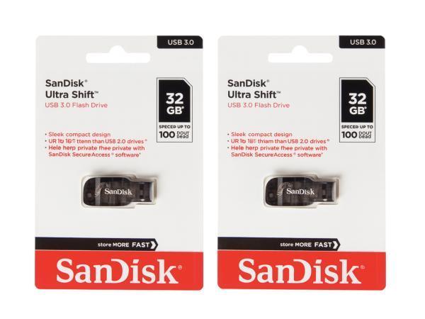 Veiling - 2x Sandisk usb-stick ultra shift 32GB, Informatique & Logiciels, Clés USB