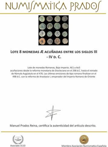 Romeinse Rijk Lote 8 monedas Æ acuñadas entre los siglos III