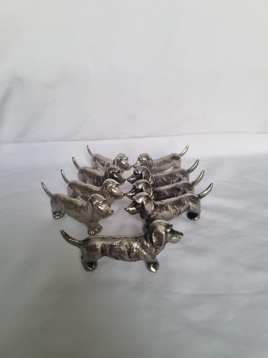 Messensteun (9) - chien teckels - zilveren metaal - Hond, Antiquités & Art, Antiquités | Meubles | Tables