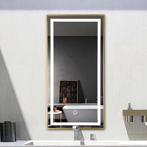 LED spiegel rechthoek met gouden frame - 600x1000mm, Maison & Meubles, Accessoires pour la Maison | Miroirs, Envoi