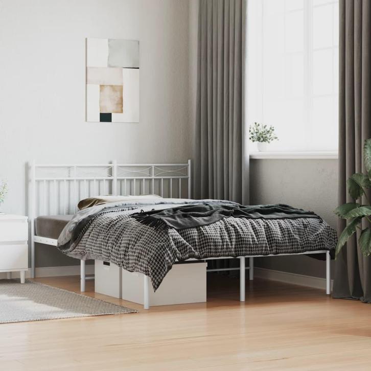 vidaXL Bedframe met hoofdbord metaal wit 140x200 cm, Huis en Inrichting, Slaapkamer | Bedden, Nieuw, Verzenden