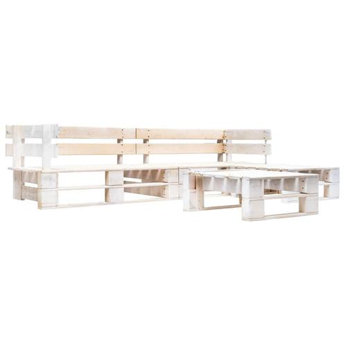 vidaXL 4-delige Loungeset pallet hout wit, Tuin en Terras, Tuinsets en Loungesets, Loungeset, Nieuw, Verzenden