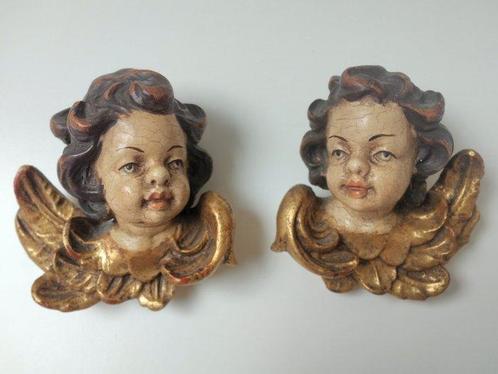 Snijwerk, Holzfiguren - Farbige Putten Engelsköpfe Paar -, Antiek en Kunst, Antiek | Boeken en Manuscripten