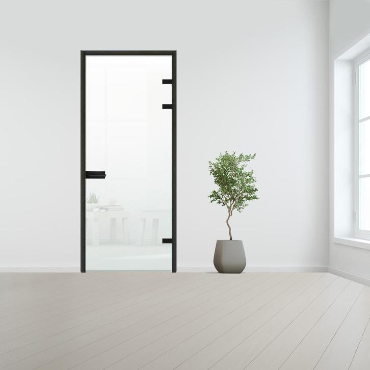 Glazen deur met kozijnsysteem - Zwart beslag-Rechtsdraaiend-, Doe-het-zelf en Bouw, Glas en Ramen, Nieuw, Verzenden
