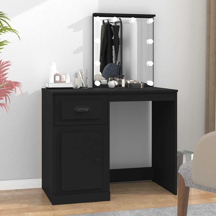 vidaXL Kaptafel met LED 90x50x132,5 cm bewerkt hout zwart, Huis en Inrichting, Tafels | Kaptafels, Nieuw, Verzenden