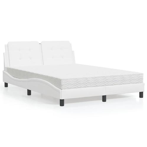 vidaXL Lit avec matelas blanc 140x190 cm similicuir, Maison & Meubles, Chambre à coucher | Lits, Neuf, Envoi