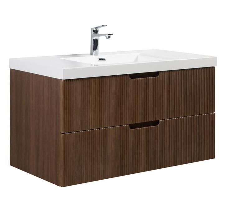 Badkamermeubel Set Thermis 100cm Bruin Teak Badmeubel, Huis en Inrichting, Badkamer | Badkamermeubels, Nieuw, Verzenden
