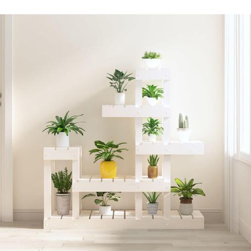 vidaXL Plantenstandaard 92x25x97 cm massief grenenhout wit, Tuin en Terras, Bloembakken en Plantenbakken, Nieuw, Verzenden