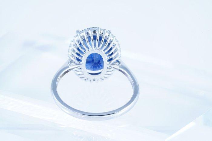 Zonder Minimumprijs - Ring Platina - 7.08ct. tw. Saffier -, Handtassen en Accessoires, Ringen