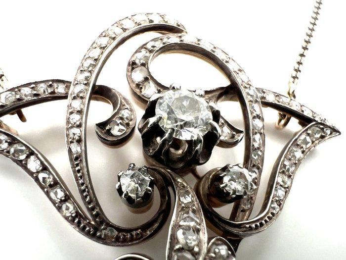 Ketting met hanger - 18 karaat Roségoud, Witgoud - 0.40ct., Handtassen en Accessoires, Antieke sieraden