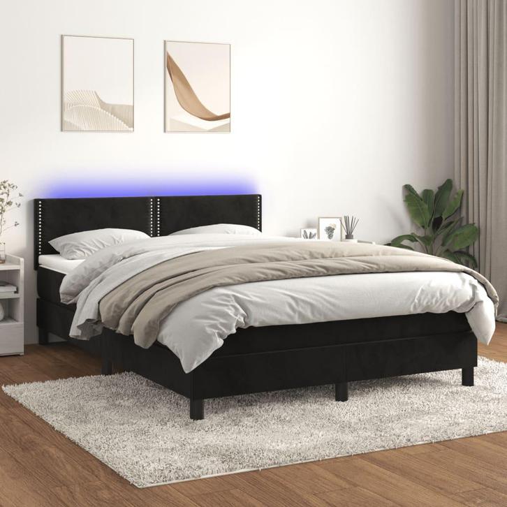 vidaXL Boxspring met matras en LED fluweel zwart 140x200 cm, Huis en Inrichting, Slaapkamer | Bedden, Nieuw, Verzenden