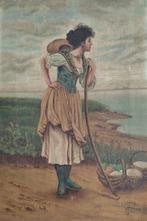 Eugen Von Blaas (1843-1931), after - Femme regardant la mer, Antiek en Kunst, Kunst | Schilderijen | Klassiek