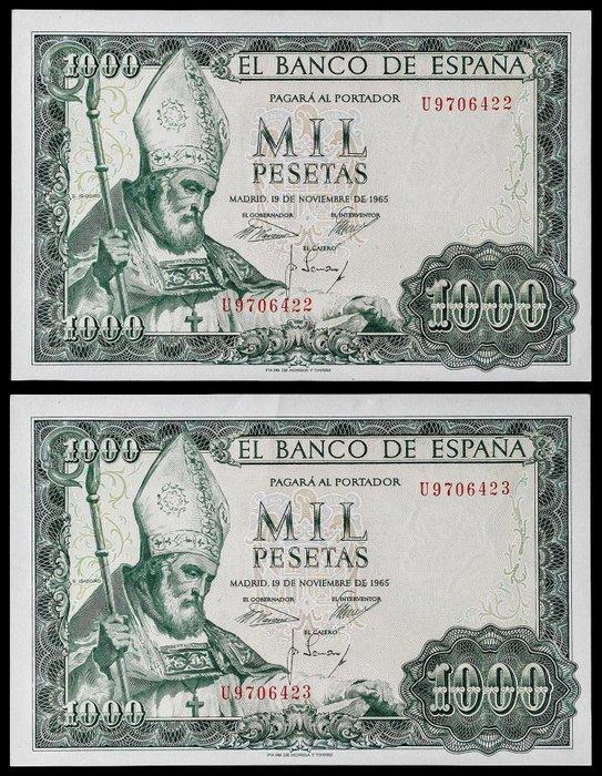 Spanje. - 2 x 500, 2 x 1000 Pesetas - 1954/1965, Timbres & Monnaies, Billets de banque | Europe | Billets non-euro