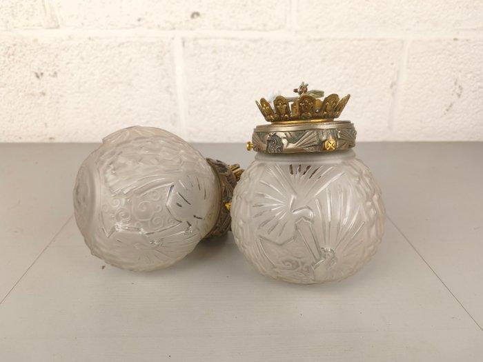 Muller Frères - Lamp (2) - Brons, Glas - zeldzame art deco, Antiquités & Art, Art | Objets design