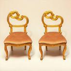 Stoel (2) - Hout, Textiel - Set van twee stoelen - Hoogte:, Antiek en Kunst