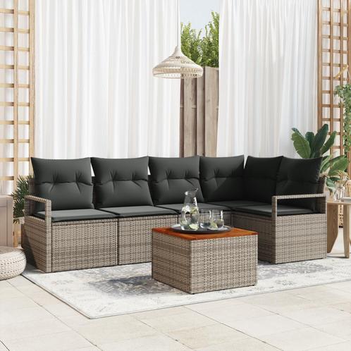 vidaXL Tuinbank Set 6 pcs Grijs Groot Rotan, Polyester,, Tuin en Terras, Tuinsets en Loungesets, Nieuw, Verzenden
