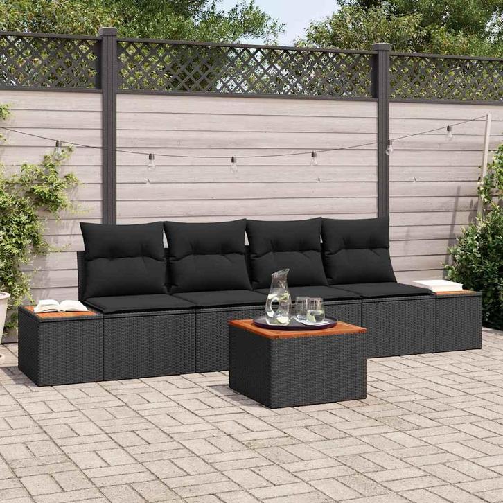 vidaXL Tuinbank Set met kussen met opslag 5 pcs Zwart Poly, Tuin en Terras, Tuinsets en Loungesets, Nieuw, Verzenden