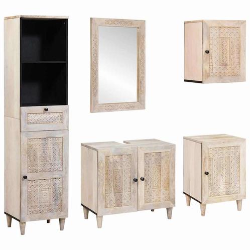 vidaXL Badkamermeubel Set 5 pcs Wit 38 x 33 x 160 cm massief, Huis en Inrichting, Badkamer | Badkamermeubels, Nieuw, Verzenden