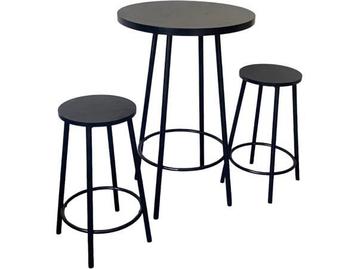 Veiling - Bartafel rond met 2 barkrukken -  Zwart beschikbaar voor biedingen