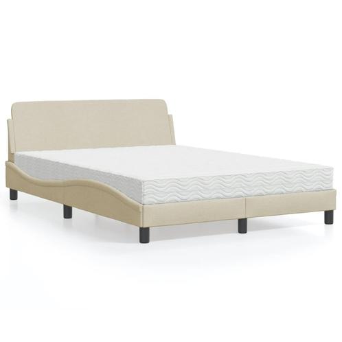 vidaXL Bed met matras stof crèmekleurig 140x200 cm, Huis en Inrichting, Slaapkamer | Bedden, Nieuw, Verzenden