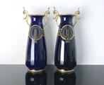 Sarreguemines - Paire de Vases Art Nouveau en Bleu Royal, Antiek en Kunst