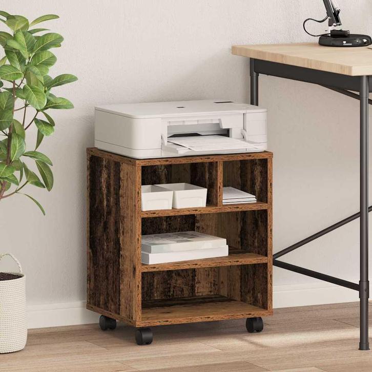 vidaXL Printerstand met opslag Oud hout 41 x 32 x 48 cm, Computers en Software, Printers, Nieuw, Verzenden