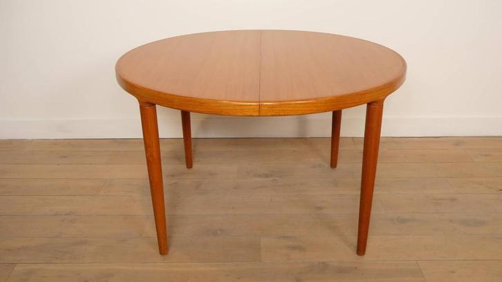 Vintage ronde eettafel | Teak | Uitschuifbaar, Huis en Inrichting, Tafels | Eettafels, Ophalen of Verzenden