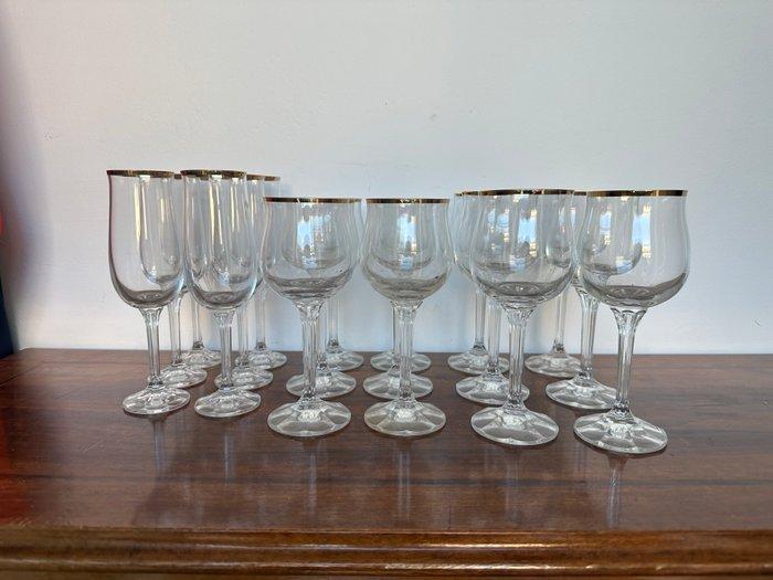 Drinkservies voor 6 (18) - Kristal, gouden pierewaai -, Antiek en Kunst, Curiosa en Brocante