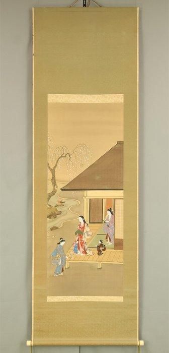 Beautiful Kimono Woman and Children, Weeping Cherry Blossoms, Antiek en Kunst, Antiek | Overige Antiek