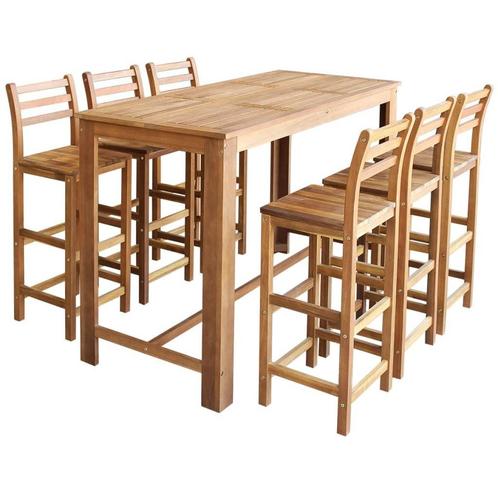 vidaXL 7-delige Bartafel en -stoelenset massief acaciahout, Huis en Inrichting, Complete eetkamers, Nieuw, Verzenden