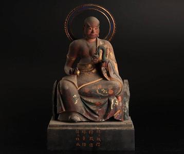 Figure de Gardien – Sculpture bouddhiste japonaise avec halo