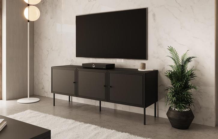 Meubella | TV-Meubel zwart 150cm | modern | 3 deuren, Huis en Inrichting, Kasten |Televisiemeubels, 25 tot 50 cm, Nieuw, 150 tot 200 cm